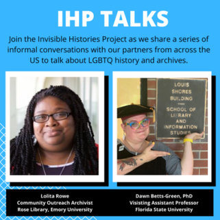 Poster for iHP Talks featuring Lolita Rowe and Dawn Betts-Green